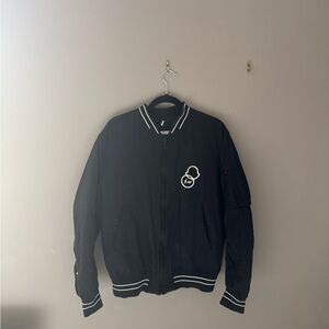 Moncler x FRGMT Black Bomber Jacket with White Trim.
